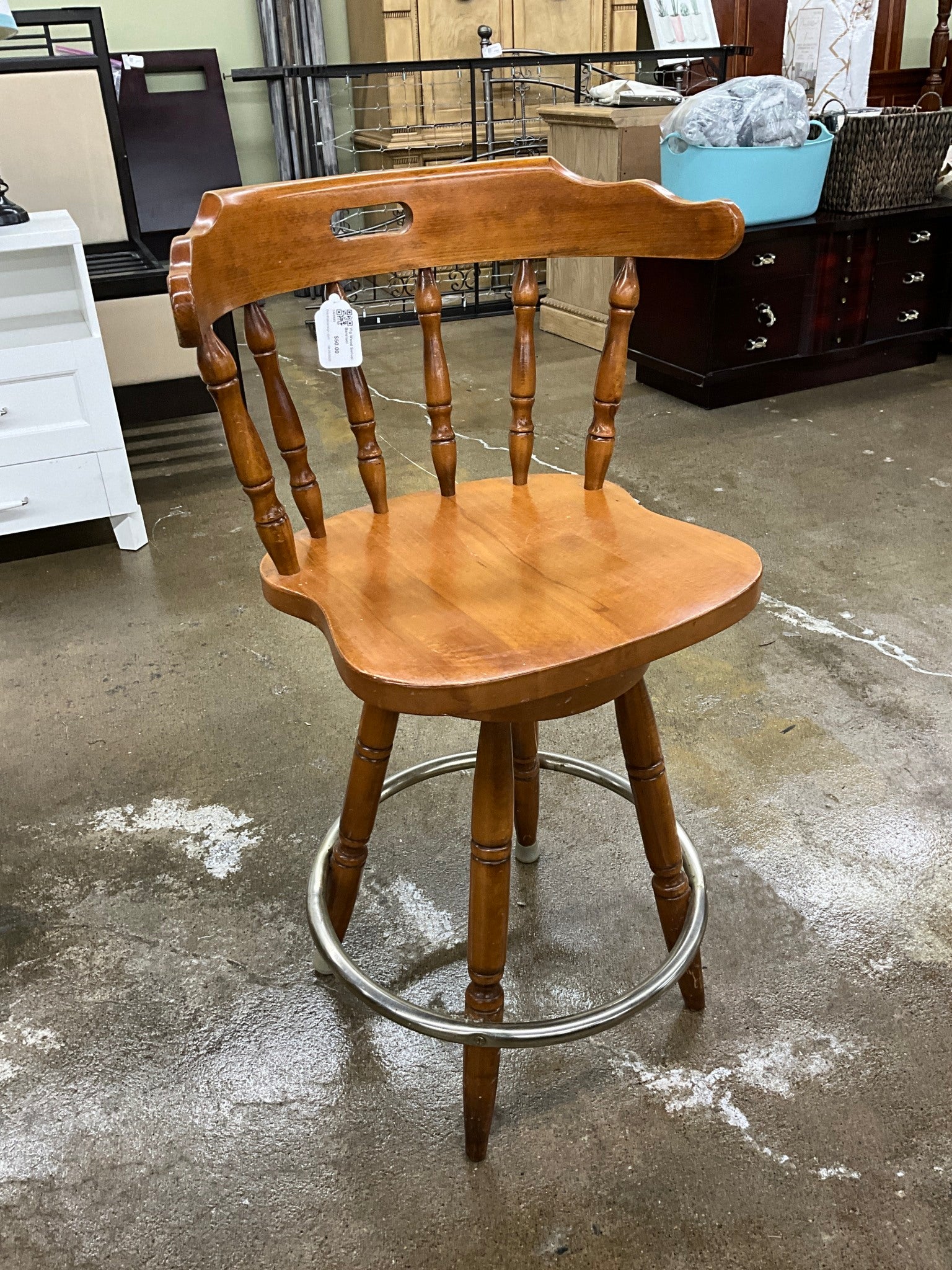 Vtg Wood Swivel Barstool